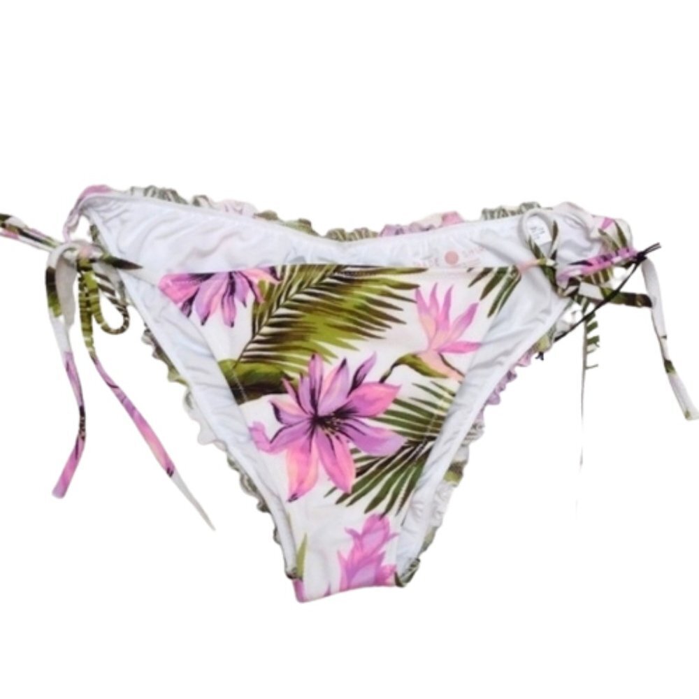 Shade & Shore White Bikini Bottom with Pink Tropical Floral Print